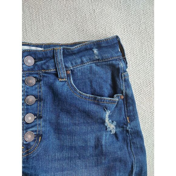 Pacsun Women's Size 26 Dark Wash Blue Mini Length 5 Button Fly Skirt Raw Hem - Picture 3 of 5